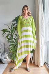 LIME GREEN EMBROIDERED TIE-DYE KAFTAN