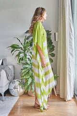 LIME GREEN EMBROIDERED TIE-DYE KAFTAN