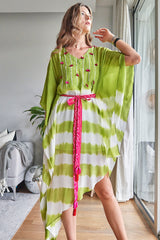 LIME GREEN EMBROIDERED TIE-DYE KAFTAN