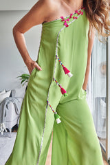 LIME GREEN ONE SHOULDER JUMPSUIT