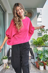 HOT PINK SCALLOPED TOP