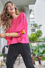 HOT PINK SCALLOPED TOP