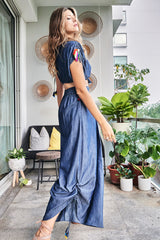BLUE DENIM MIRROR EMBROIDERED PANTS