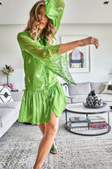 LIME GREEN BANDHANI MINI DRESS