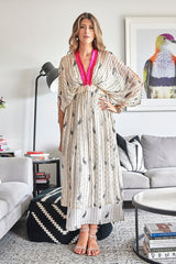 BLACK AND WHITE BANDHANI KIMONO MAXI DUSTER