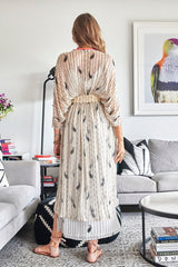 BLACK AND WHITE BANDHANI KIMONO MAXI DUSTER