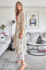 BLACK AND WHITE BANDHANI KIMONO MAXI DUSTER