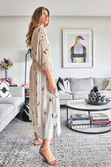 BLACK AND WHITE BANDHANI KIMONO MAXI DUSTER