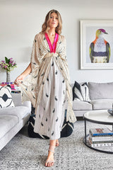BLACK AND WHITE BANDHANI KIMONO MAXI DUSTER