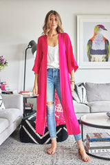 HOT PINK TWO-TONE KIMONO DUSTER