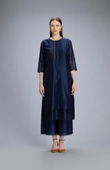 Kaniqua Navy Tunic Set In Chanderi