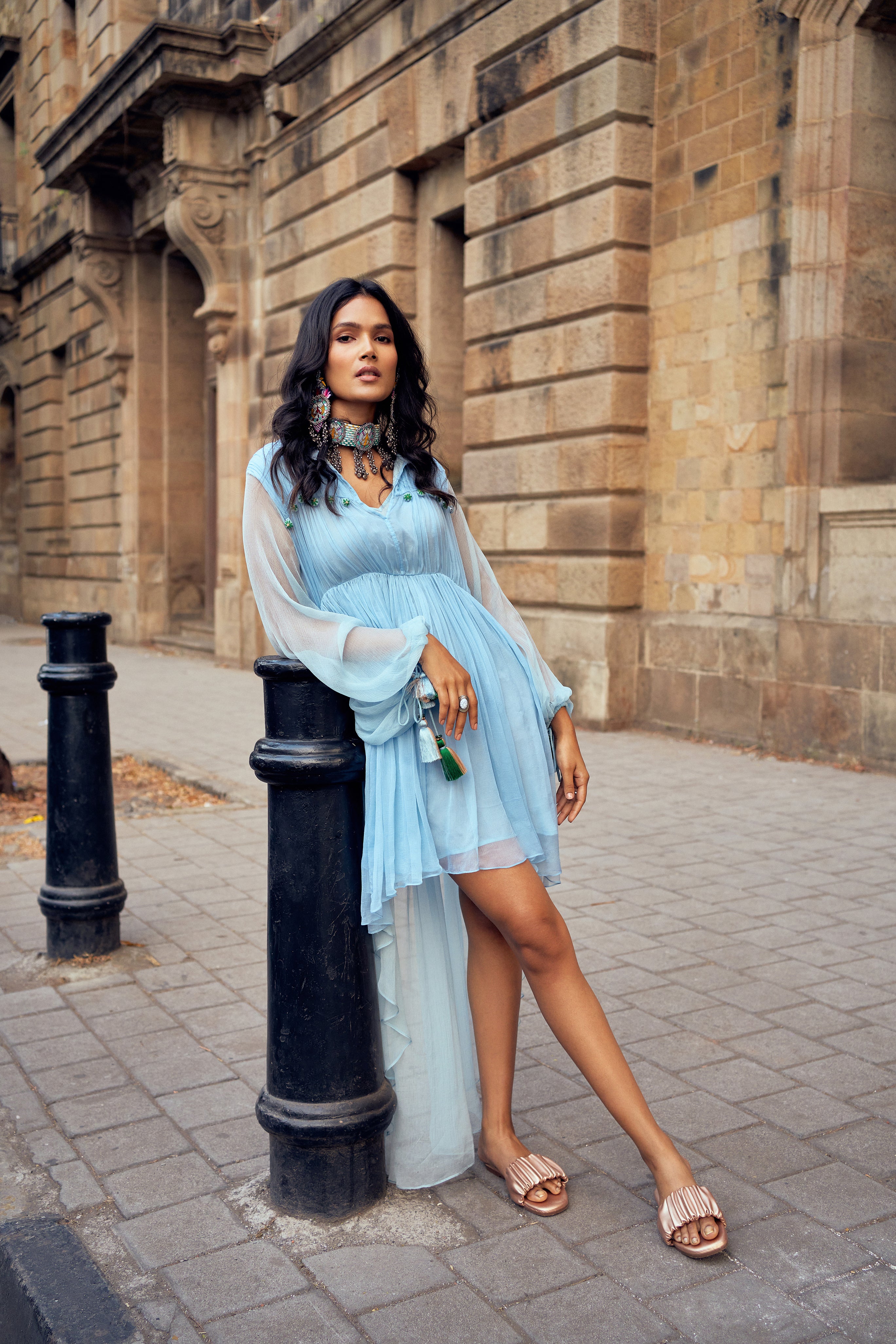 ICE BLUE LAYERED DRESS – Sanskrit Fashion