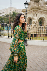 GREEN PAISLEY CUT-OUT MAXI DRESS