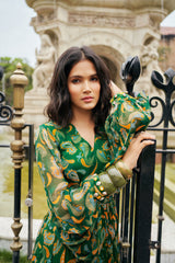 GREEN PAISLEY CUT-OUT MAXI DRESS