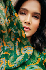 GREEN PAISLEY CUT-OUT MAXI DRESS