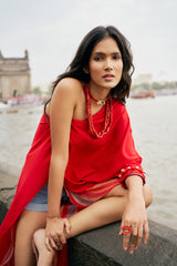 RED ONE SHOULDER TUNIC