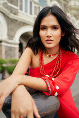 RED ONE SHOULDER TUNIC