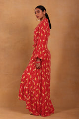 Maroon Mr Beaks Wrap Dress - Masaba
