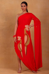 Red Feather Pop Cape Dress - Masaba