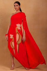 Red Feather Pop Cape Dress - Masaba