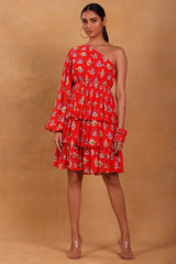Red Tea Party One Shoulder Dress - Masaba