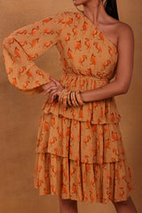 Oatmeal Mr Beaks One Shoulder Dress - Masaba