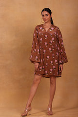 Brown Canary Blossom Peter Pan Dress - Masaba