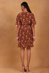 Brown Canary Blossom Short Wrap Dress - Masaba