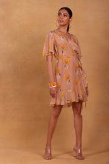 Oatmeal Florist Short Wrap Dress - Masaba