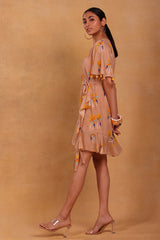 Oatmeal Florist Short Wrap Dress - Masaba