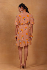 Oatmeal Florist Short Wrap Dress - Masaba