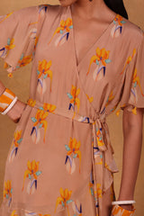 Oatmeal Florist Short Wrap Dress - Masaba