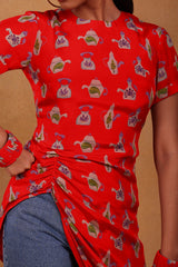 Red Tea Party Ruched Top - Masaba