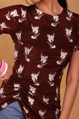 Maroon Canary Blossom Ruched Top - Masaba