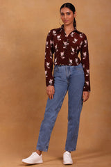 Maroon Canary Blossom Crop Shirt - Masaba