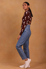 Maroon Canary Blossom Crop Shirt - Masaba