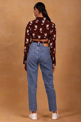 Maroon Canary Blossom Crop Shirt - Masaba