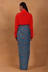 Red and Teal Mr Beaks Drape Skirt  Set- Masaba