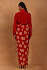 Red and Teal Mr Beaks Drape Skirt  Set- Masaba