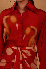 Maroon Marshmallow Drape Skirt Set - Masaba