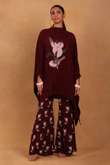 Maroon Canary Blossom Poncho Set - Masaba