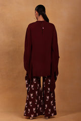 Maroon Canary Blossom Poncho Set - Masaba