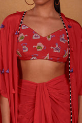 Red Tea Party Cape Set - Masaba
