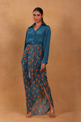 Teal Mr Beaks Drape Skirt Set - Masaba