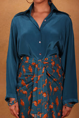 Teal Mr Beaks Drape Skirt Set - Masaba