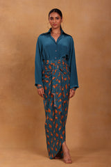 Teal Mr Beaks Drape Skirt Set - Masaba