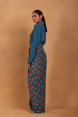Teal Mr Beaks Drape Skirt Set - Masaba