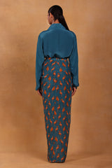 Teal Mr Beaks Drape Skirt Set - Masaba