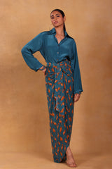 Teal Mr Beaks Drape Skirt Set - Masaba
