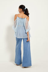 ICE BLUE OFF-SHOULDER SMOCKED TOP